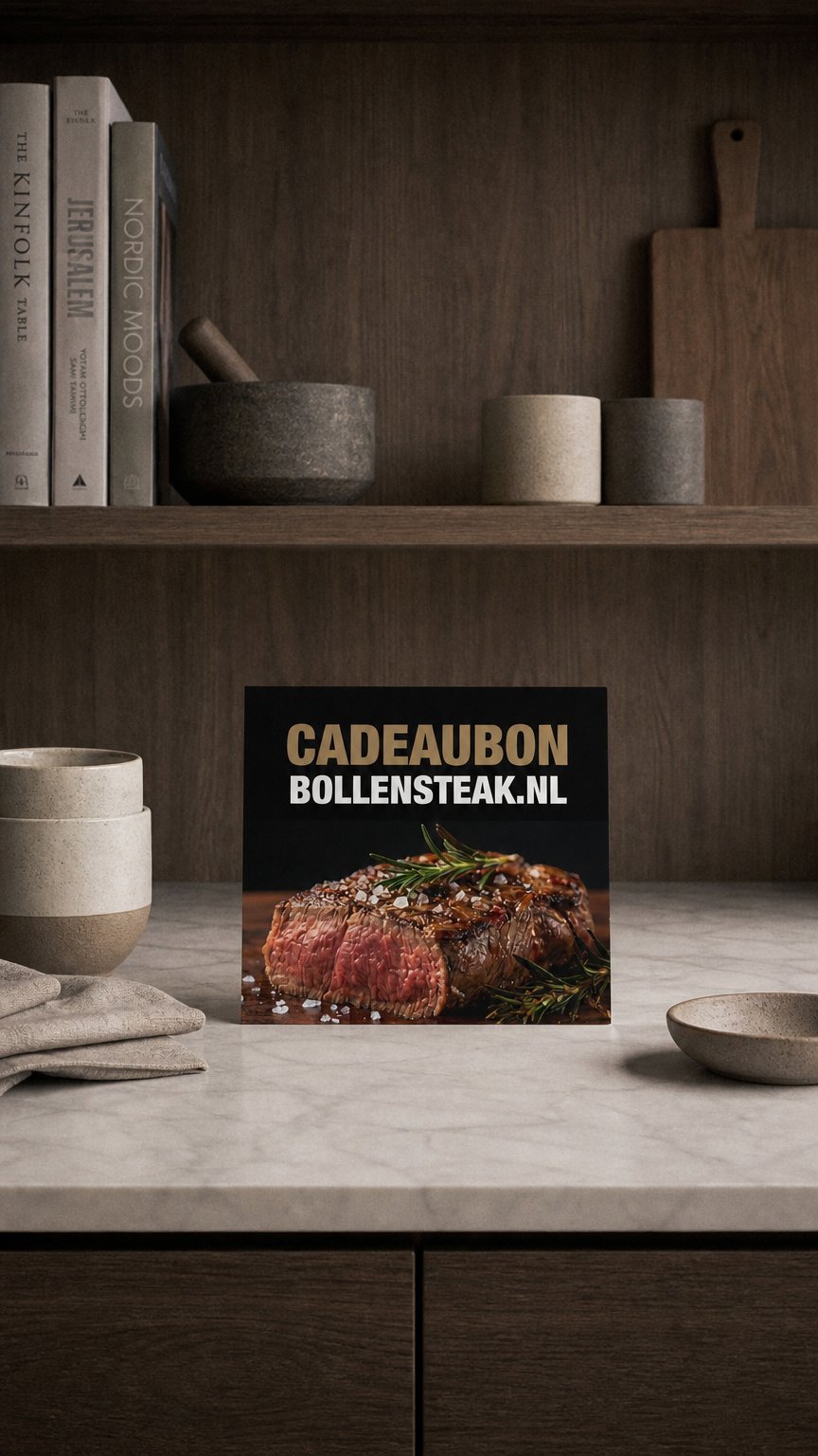 AI product shot of Cadeaubon | Fysiek Thuis Geleverd