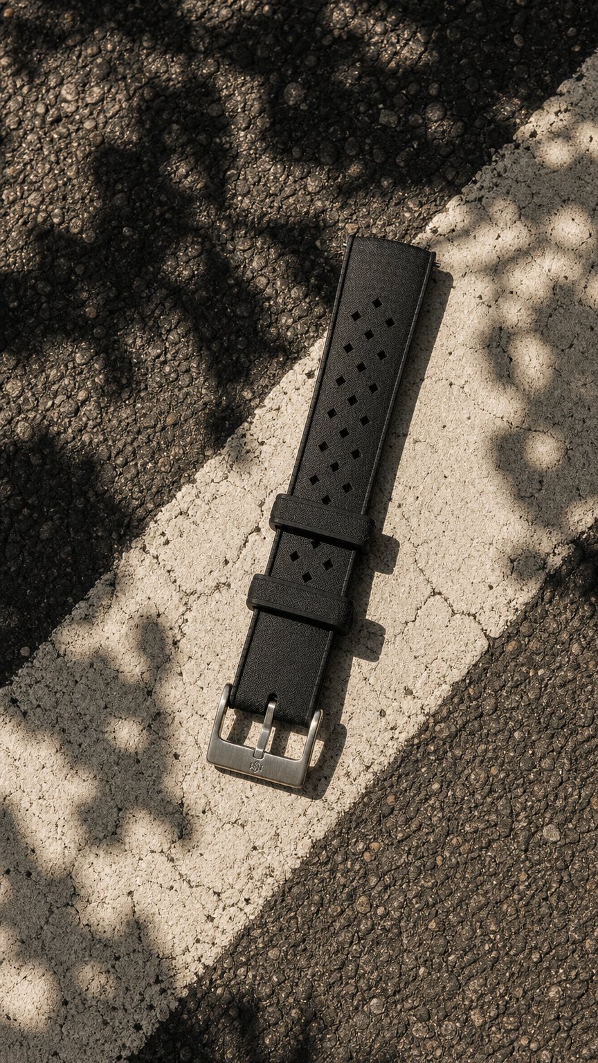 AI product shot of Signature FKM Tropic Black – Uhrenarmband Fluorkautschuk Gummi 20/22mm mit Quick Release