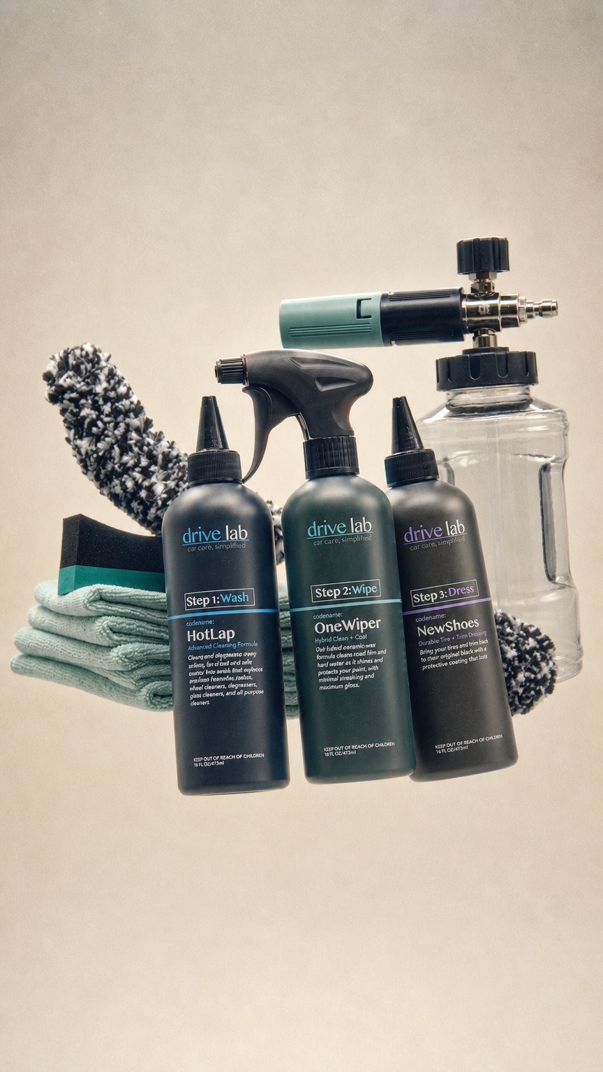 AI product shot of The DriveLab Wash Kit
