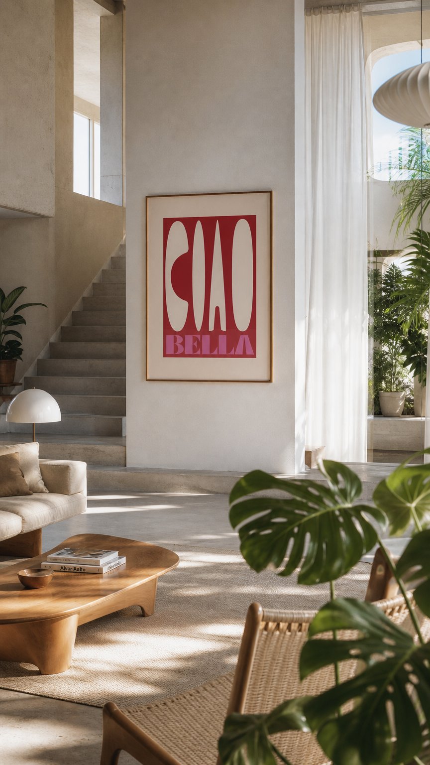 AI product shot of Ciao Bella Red Graphic Art Print, Modern Minimalist Poster