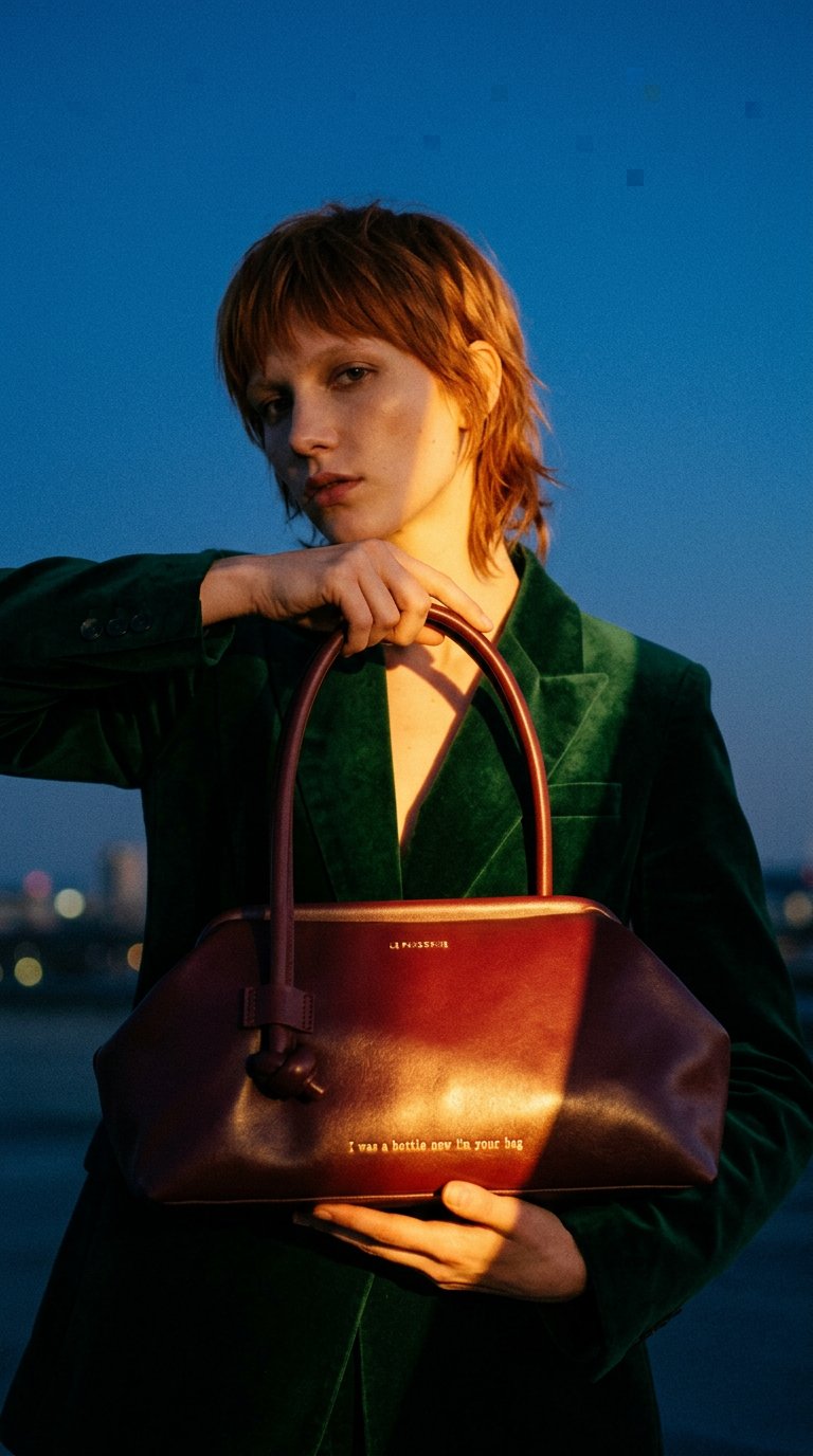 AI product shot of Plum bottle large handbag