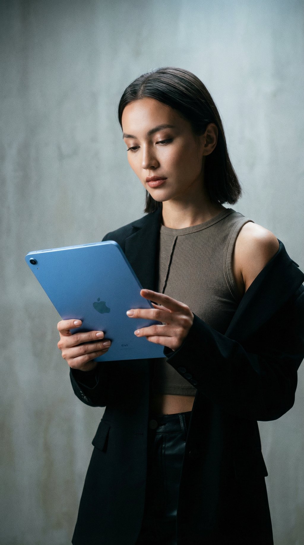 AI product shot of Apple iPad 11-inch: A16 chip, 11-inch Model, Liquid Retina Display, 128GB, Wi-Fi 6, 12MP Front/12MP Back Camera, Touch ID, All-Day Battery Life — Blue