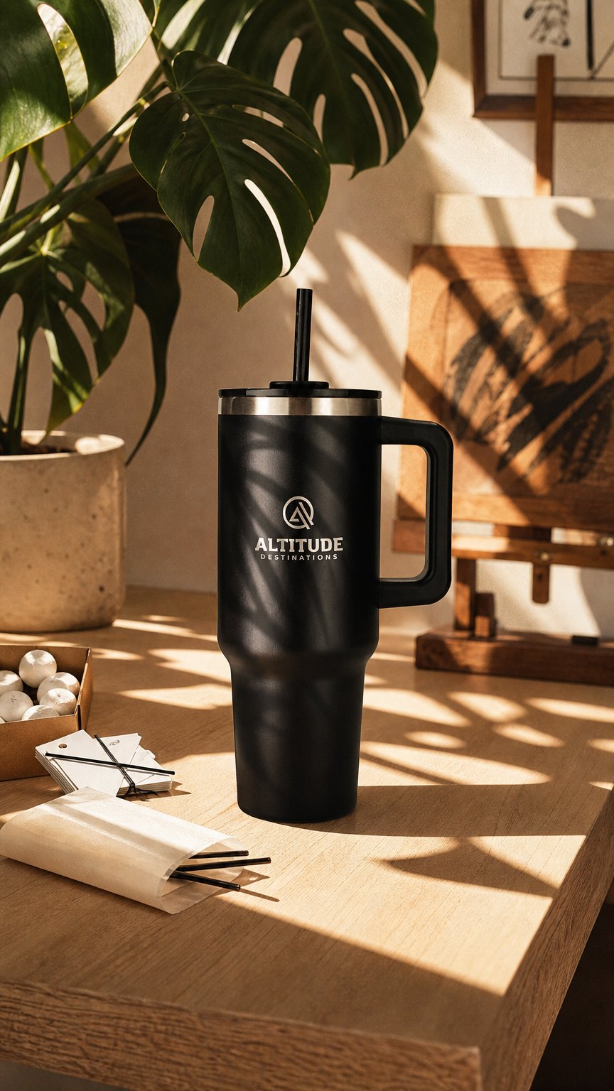 AI product shot of Pinnacle 40 oz Vacuum Insulated Eco-Friendly Travel Tumbler With Straw