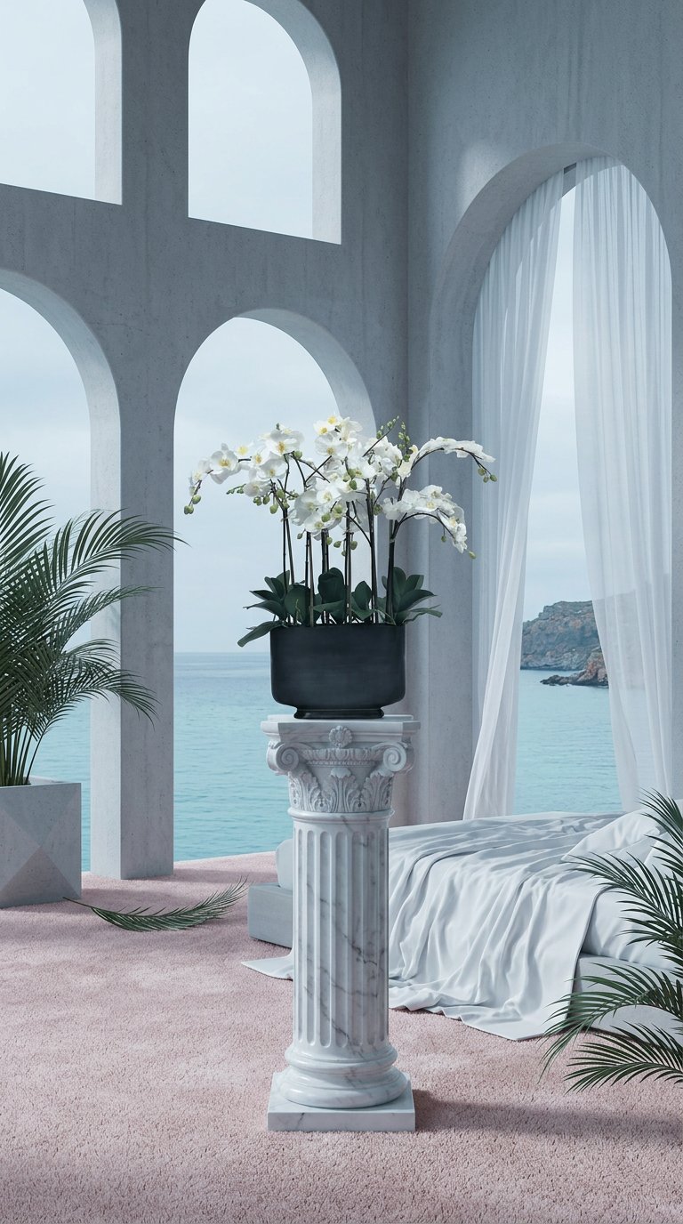 AI product shot of ORCHID IN RECTANGLE VASE 35"