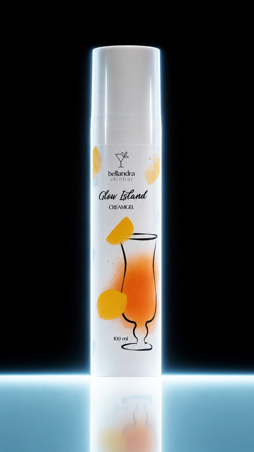 AI product shot of Glow Island hidratáló ragyogásfokozó krémgél