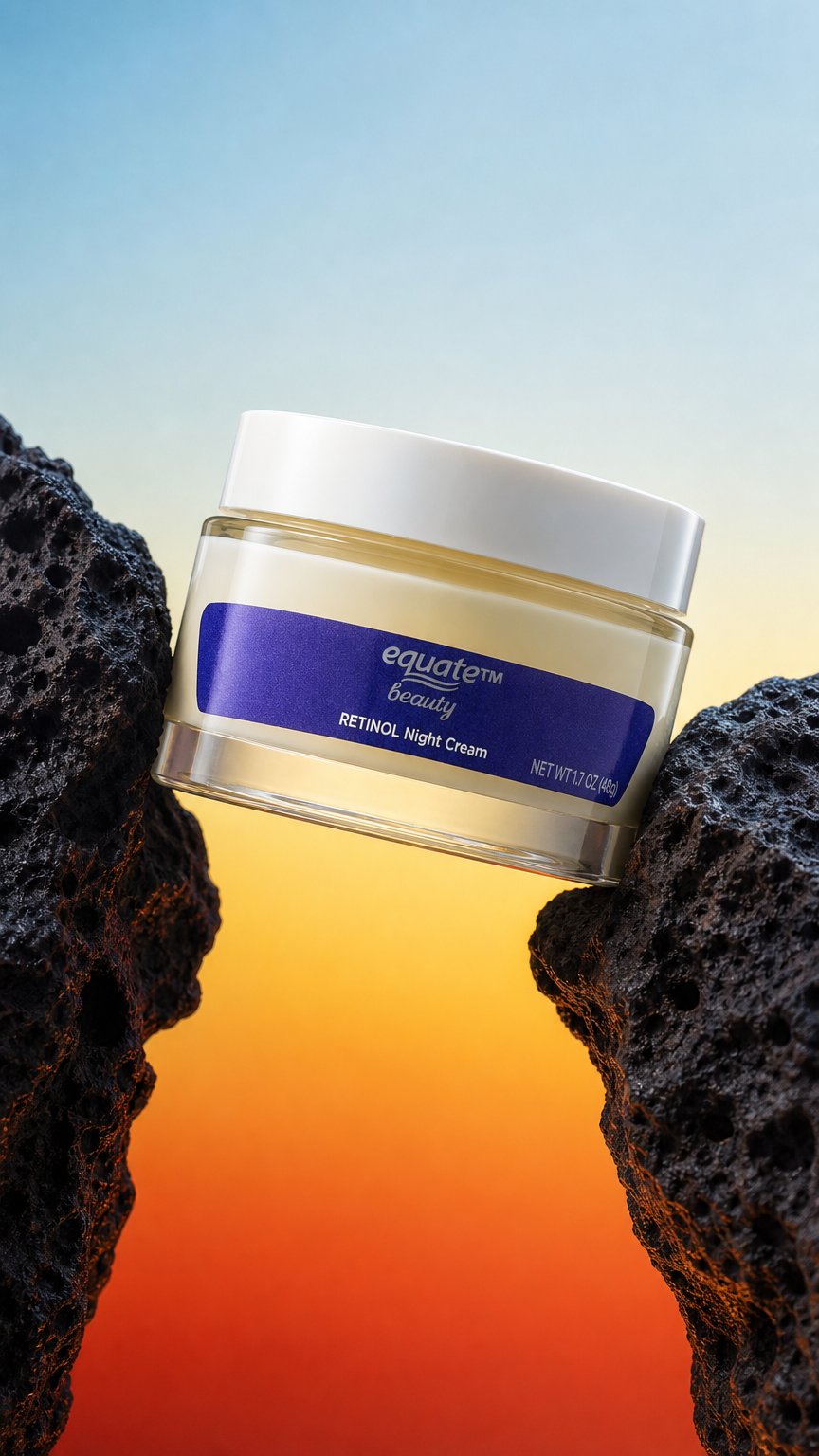 AI product shot of Equate Retinol Night Cream for Face Care to Smooth Skin Overnight, 1.7 oz, Compare to Olay® Regenerist® Retinol 24 Night Moisturizer