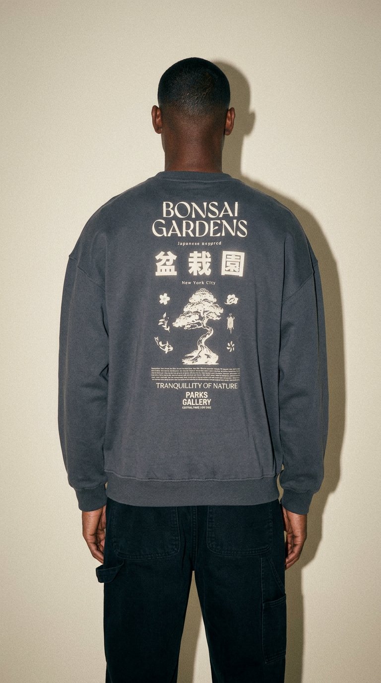 AI product shot of ONLY & SONS - Vintage fit sweatshirt met bonsai-print op de rug in antracietgrijs
