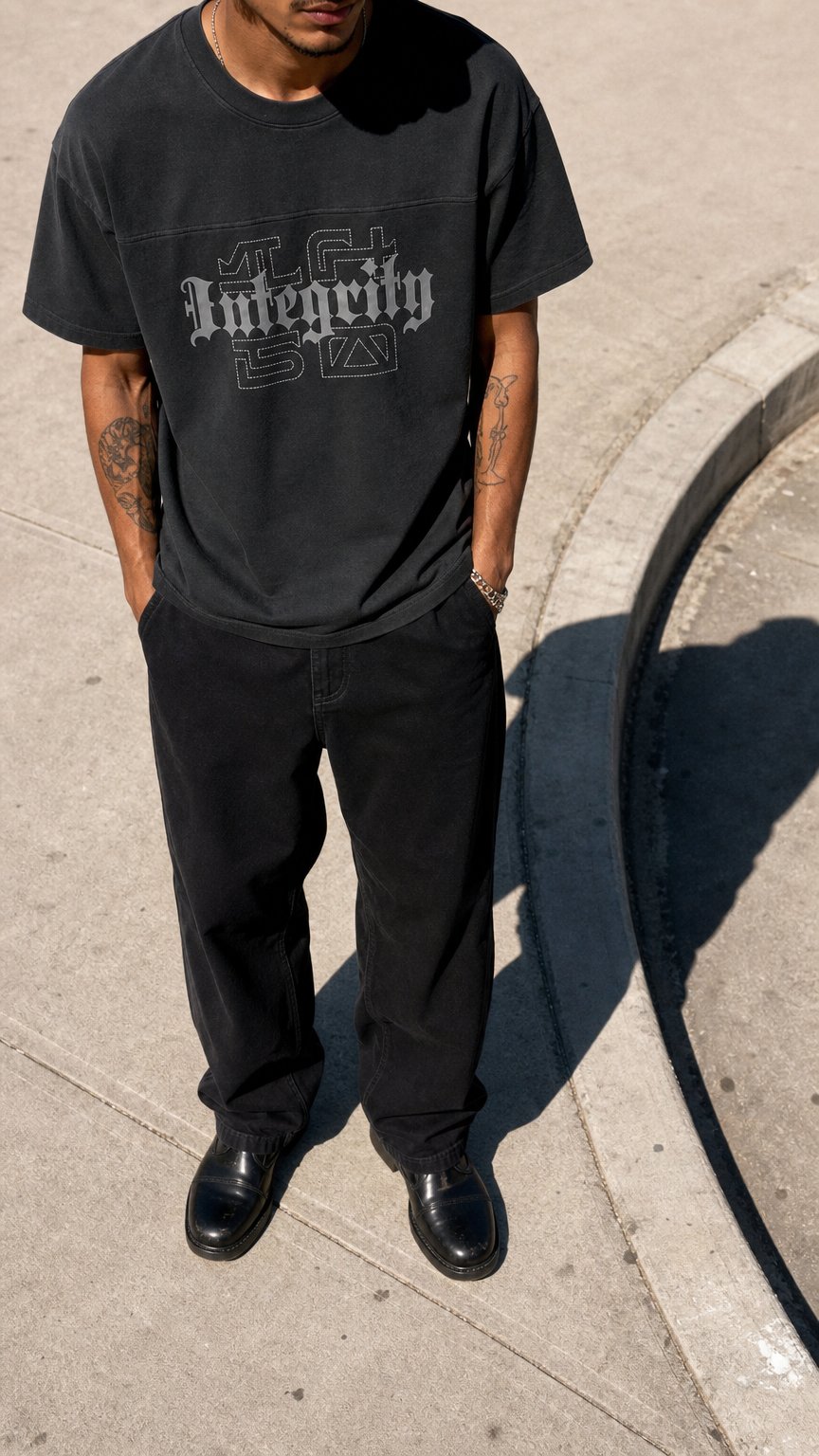AI product shot of ARTICLE I TEE— CHARCOAL