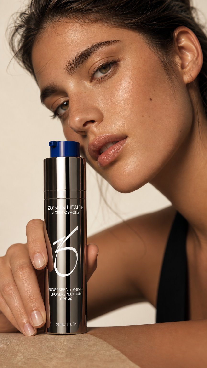 AI product shot of ZO Sunscreen + Primer SPF 30