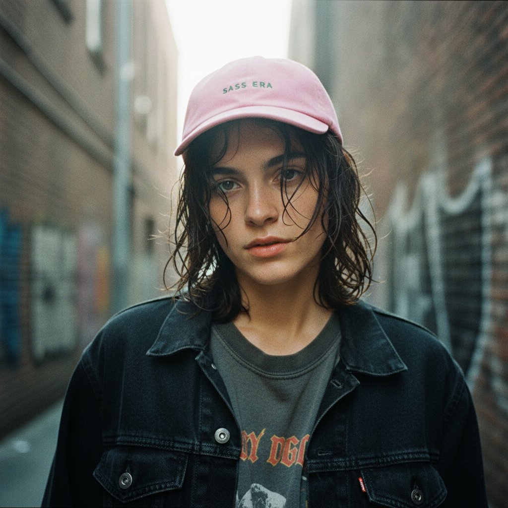 AI product shot of 'Sass Era' Cap | Stonewash Pink