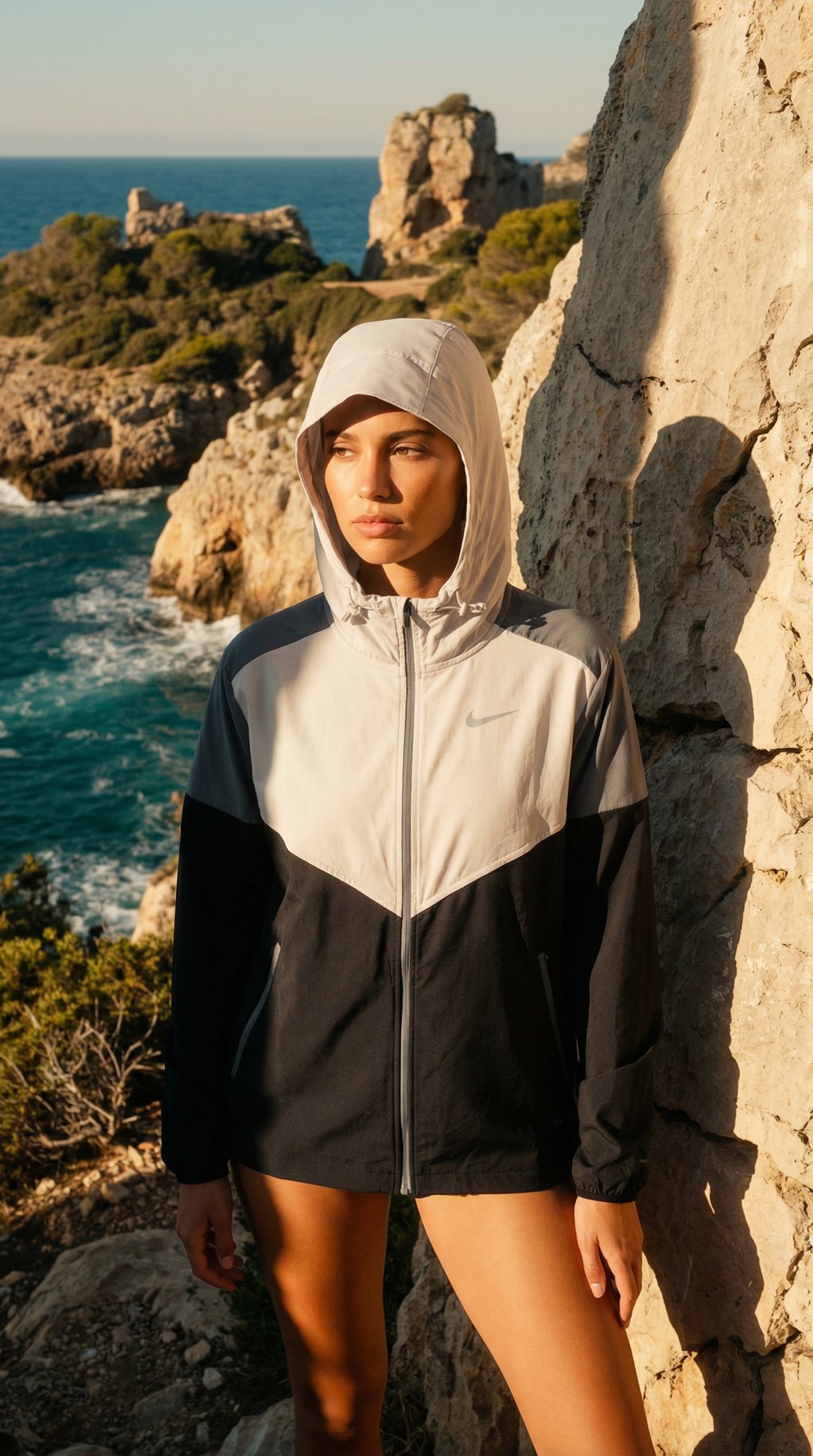 AI product shot of Nike repel windrunner jacket 'light bone'