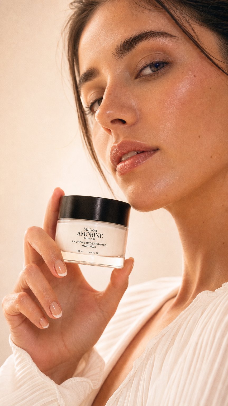 AI product shot of La Crème Régénérante Moringa