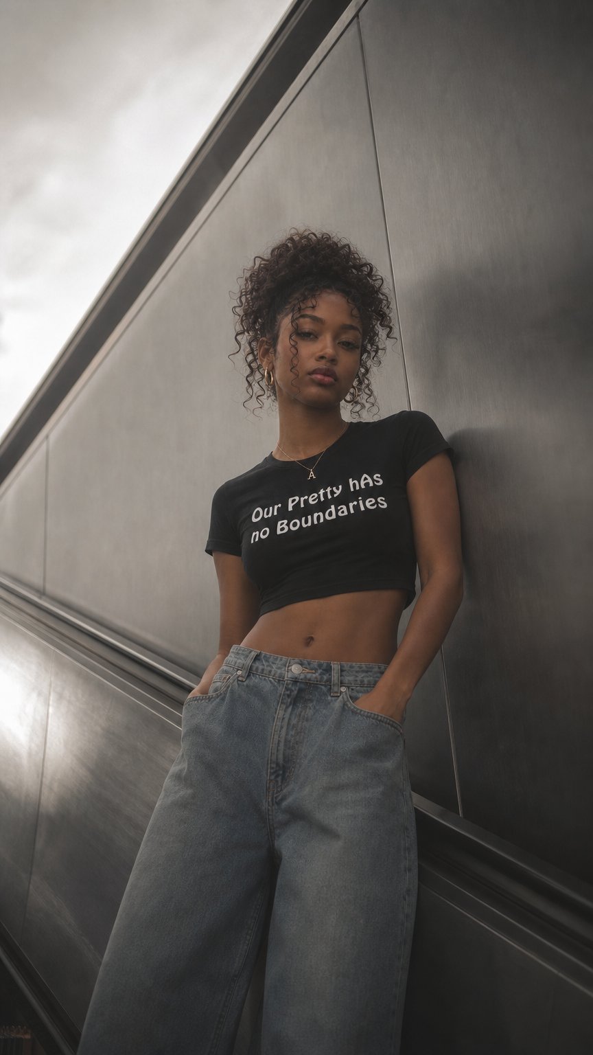 AI product shot of Slogan Cropped Tee | Black