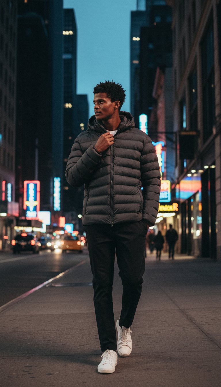 AI product shot of Technical Short Puffer Jacket in Grey