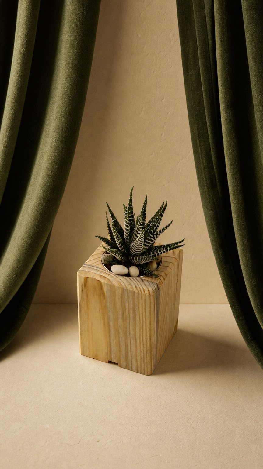 AI product shot of PLANTA Desk Organizer & Succulent Planter – Handcrafted Pine Beetle Kill Wood