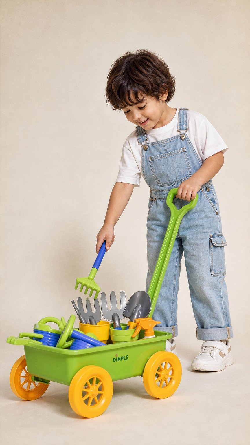 AI product shot of Garden Wagon & Tools Toy Set by Dimple