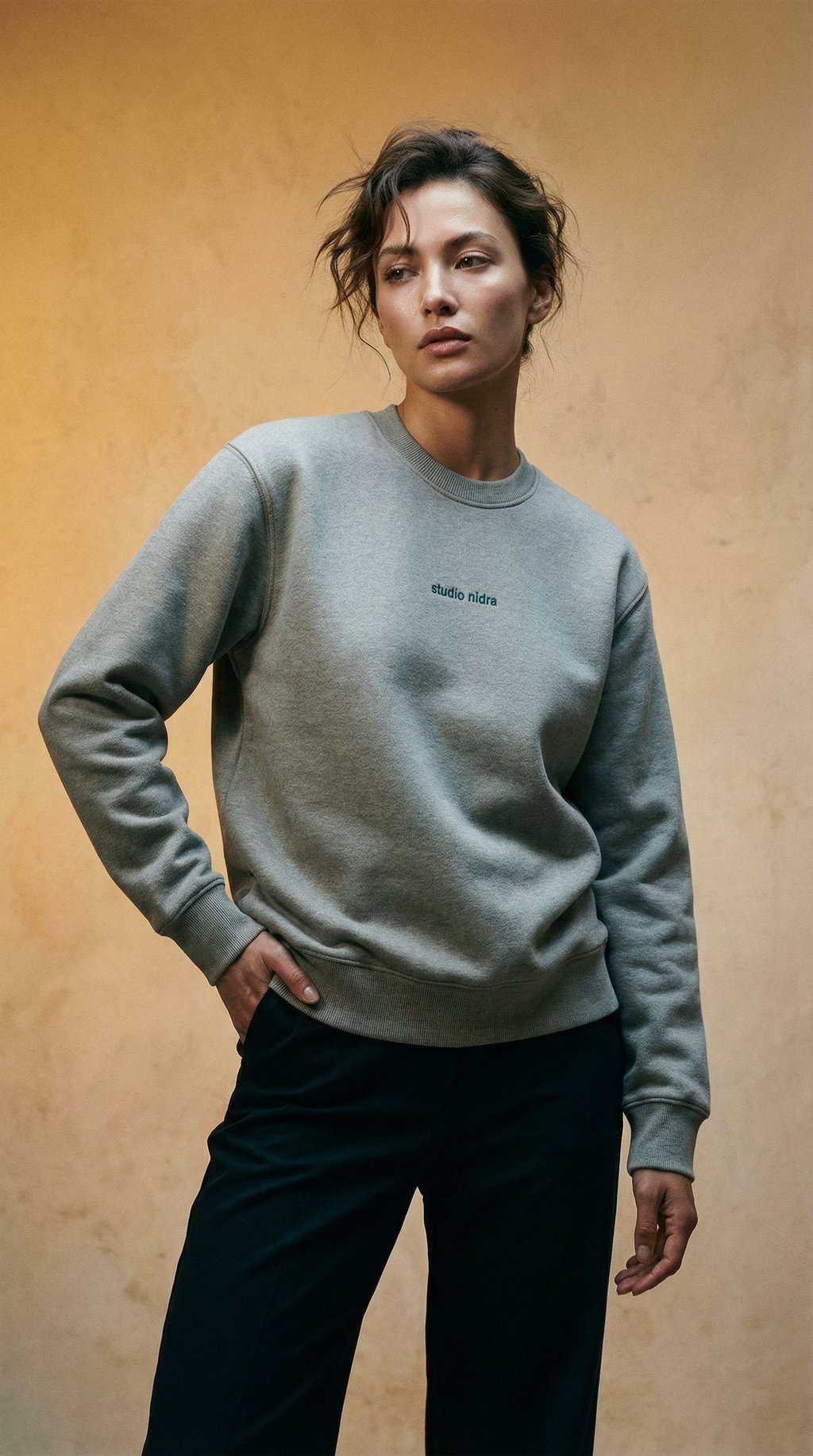 AI product shot of THE CREW SWEATSHIRT PEACHTECH™ "GREY MATTER"