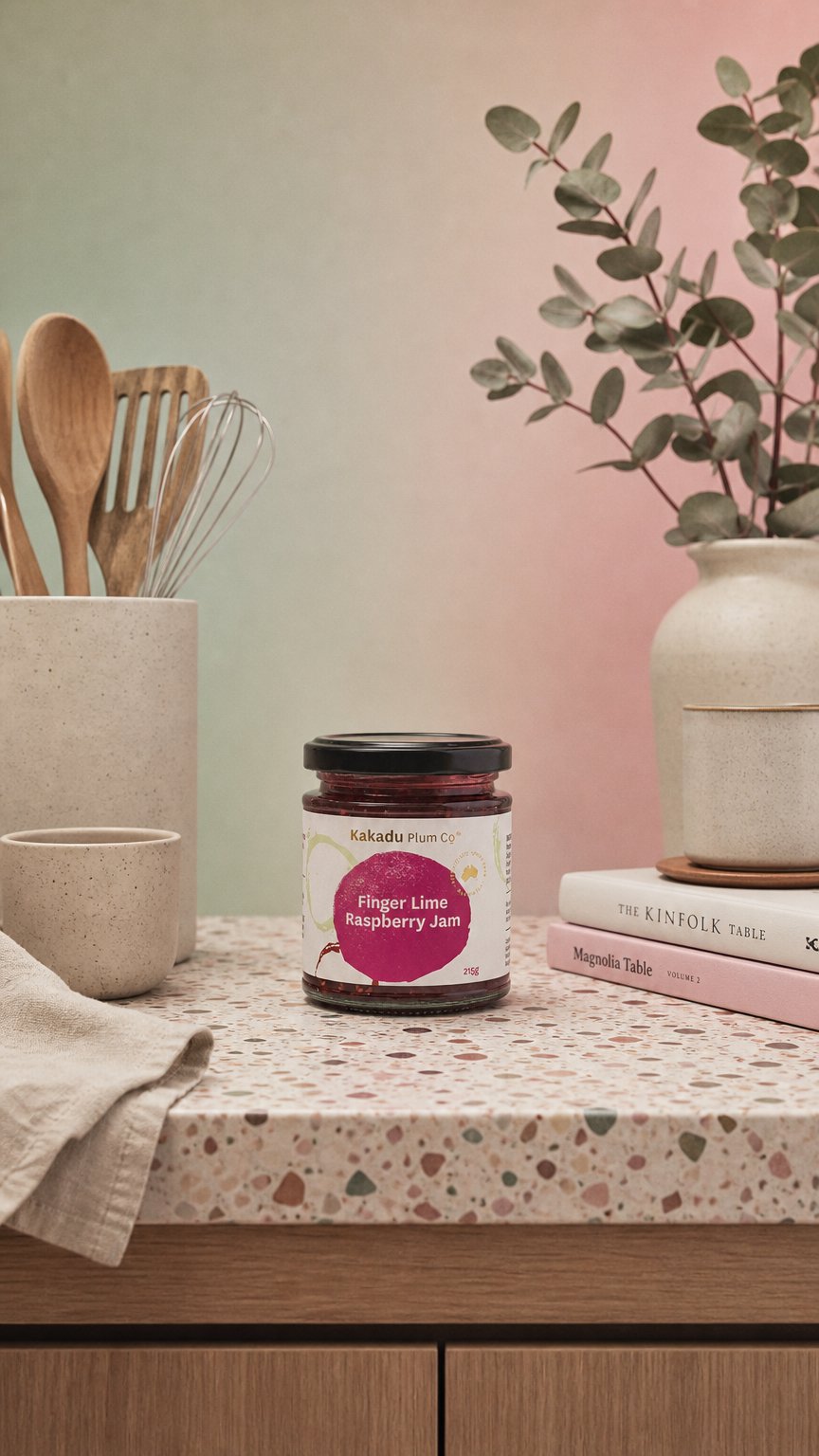 AI product shot of Finger Lime Raspberry Jam