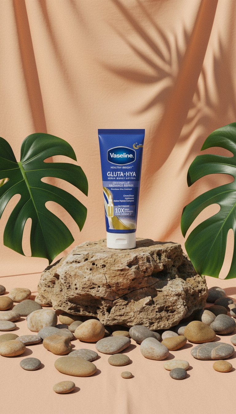 AI product shot of Vaseline® Gluta-Hya Serum Burst Lotion Overnight Radiance Repair