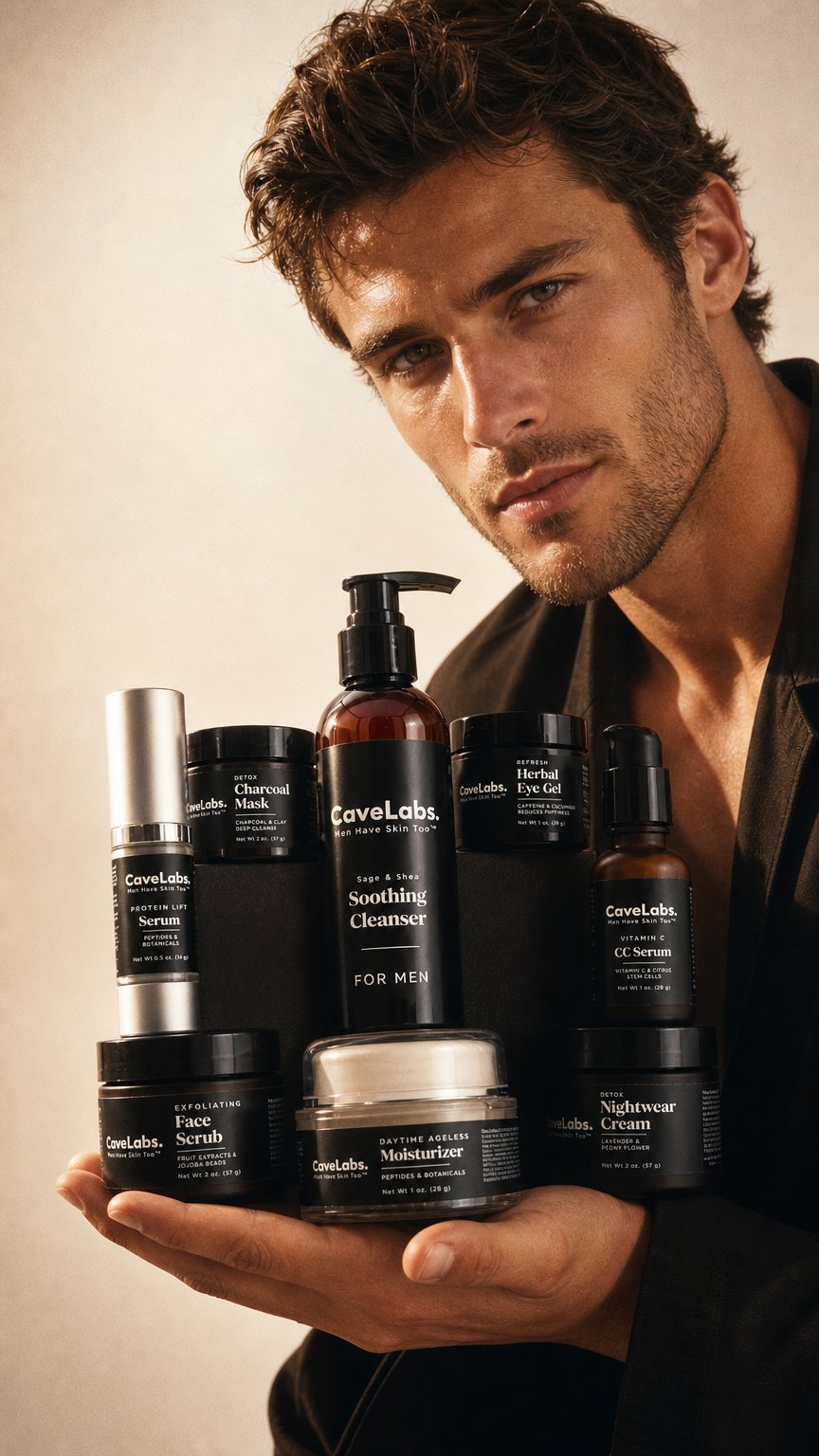 AI product shot of Cave Labs Ultimate Men's Skincare Kit