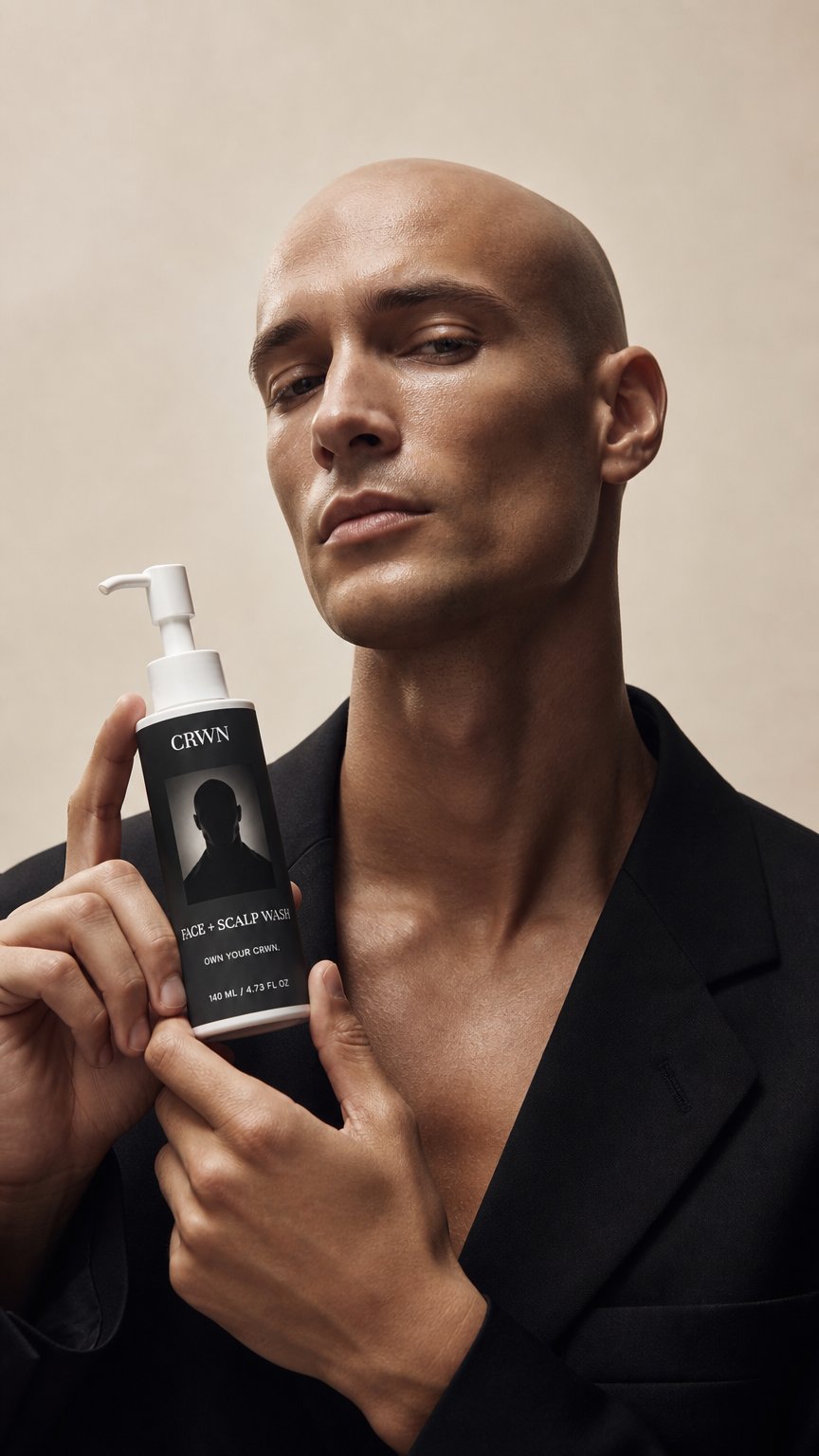 AI product shot of CRWN Face + Scalp Wash