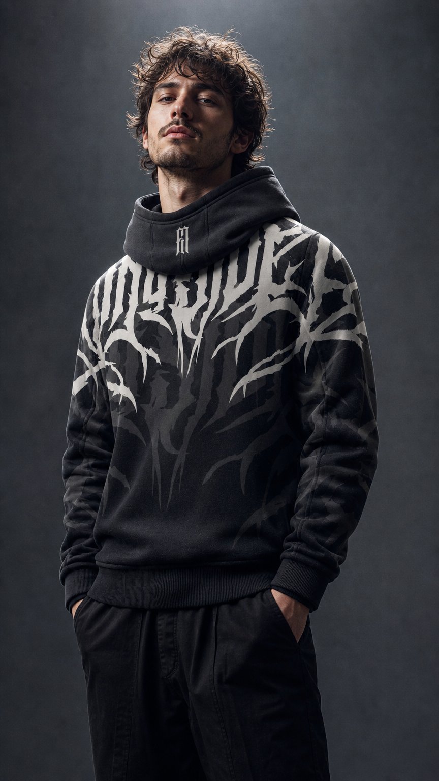 AI product shot of Rubber Side Down Armored Hoodie