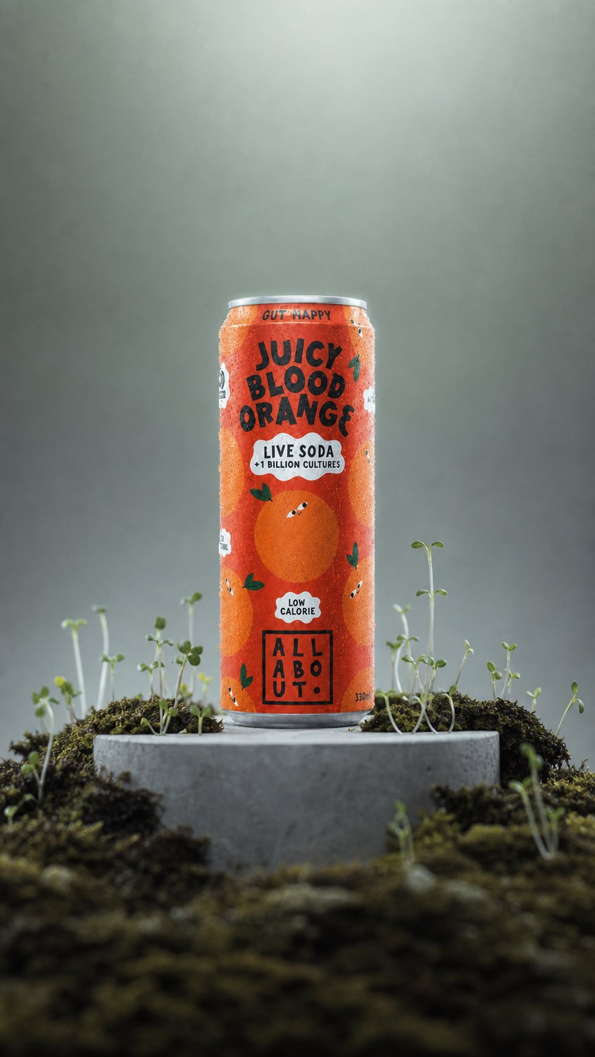 AI product shot of Blood Orange Live Soda