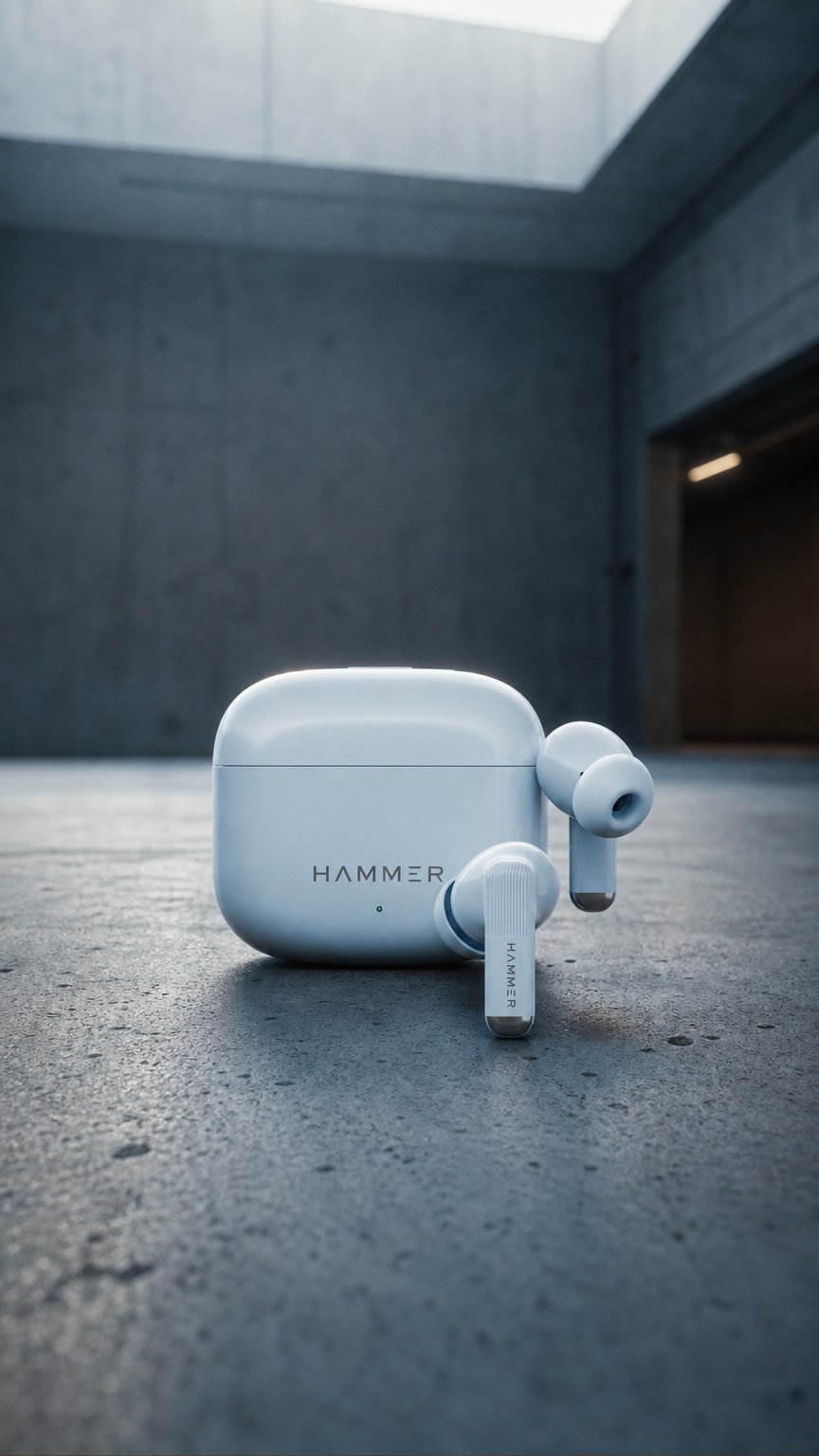 AI product shot of Hammer Solo Earbuds with 80H Playtime, Bluetooth v6.0, 13mm Drivers, Fast Charging (Blue)