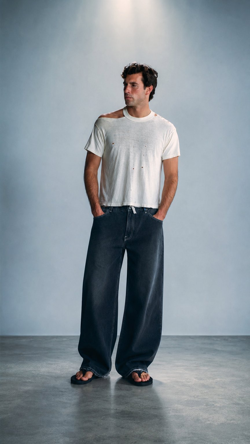 AI product shot of faded black relaxed jeans