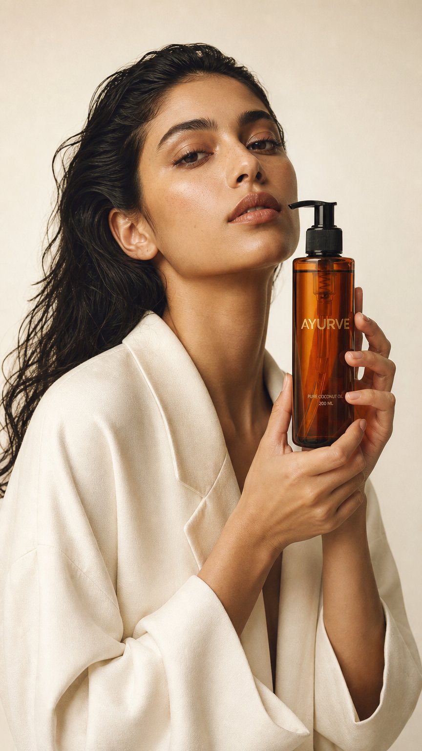 AI product shot of PADA ABHYANGA with Coconut Oil