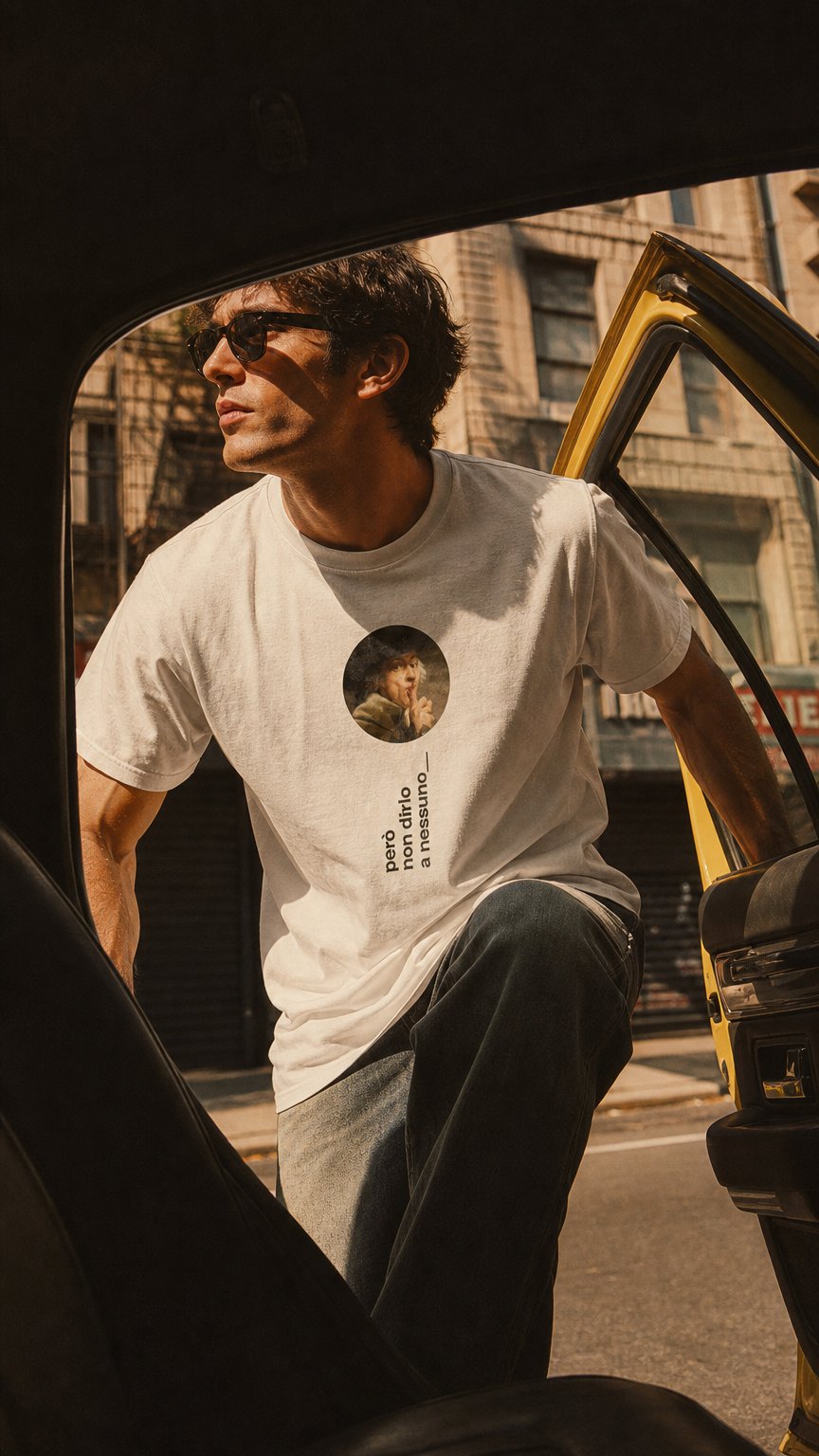 AI product shot of t-shirt però non dirlo a nessuno