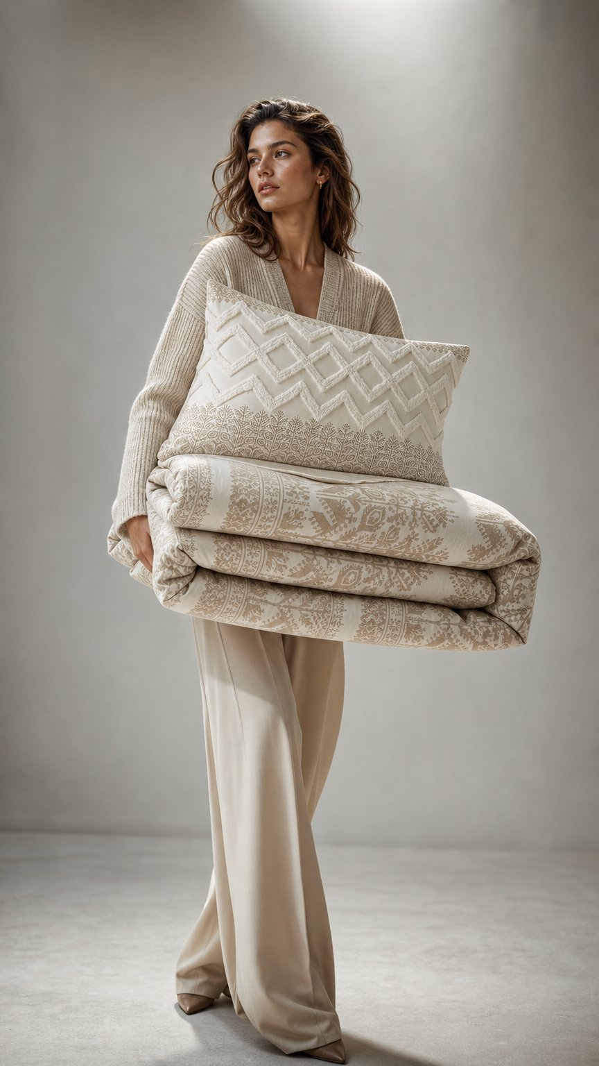 AI product shot of Mila 3-Piece Cotton Duvet Cover Set with Chenille Tufting