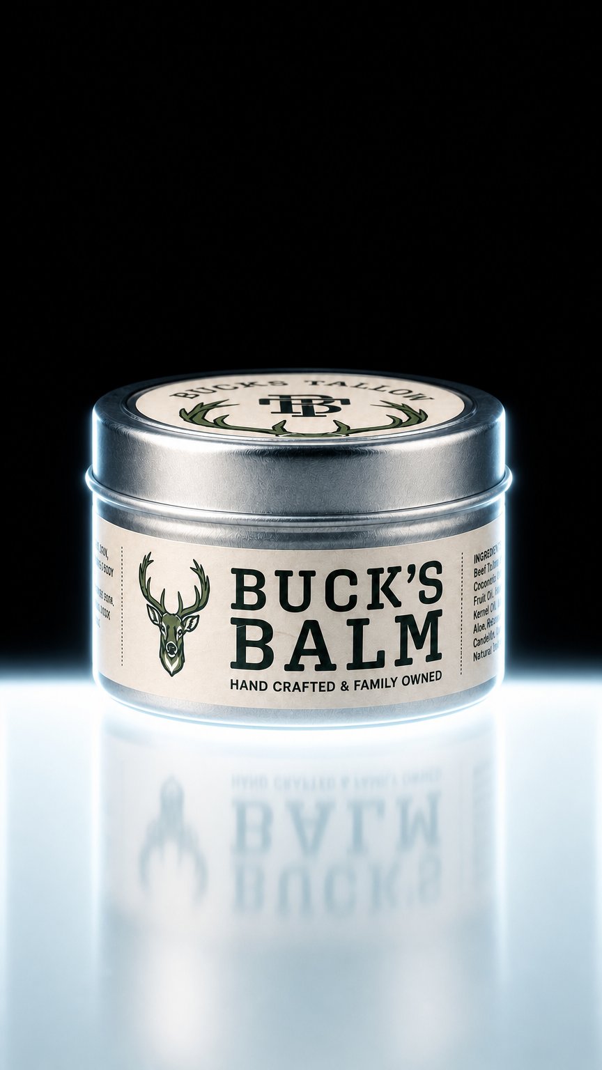 AI product shot of Buck's Balm