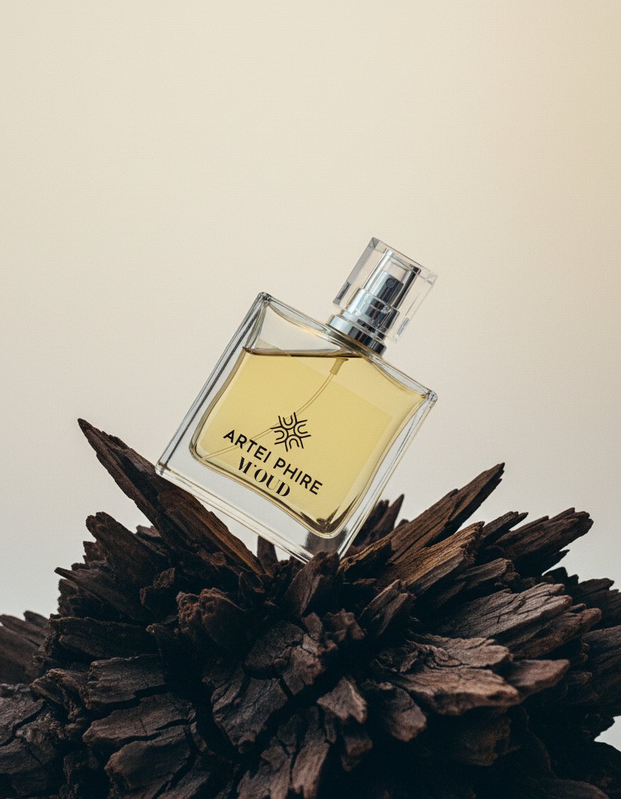 AI product shot of M'OUD Perfume – Bold Oud-Based Luxury Fragrance