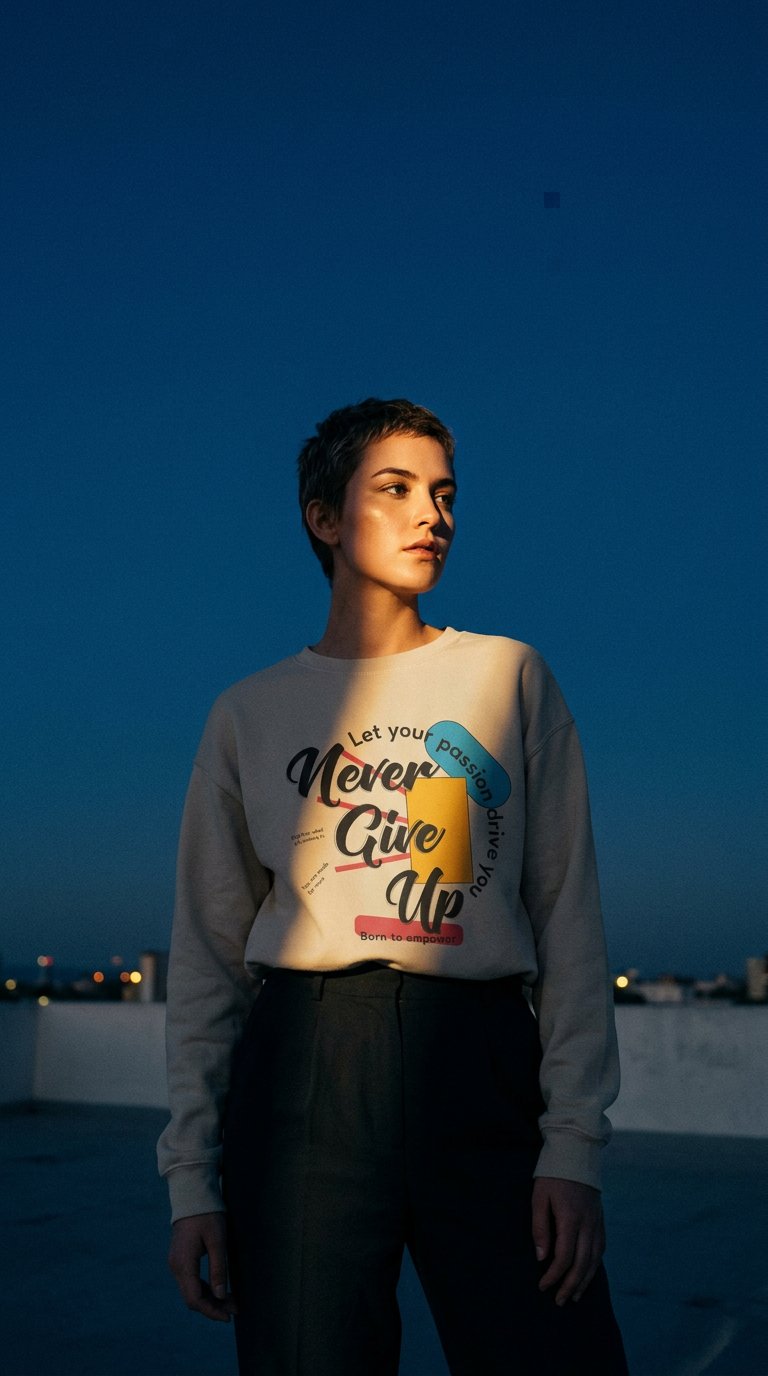 AI product shot of Sweatshirt Unisex NEVER GIVE UP