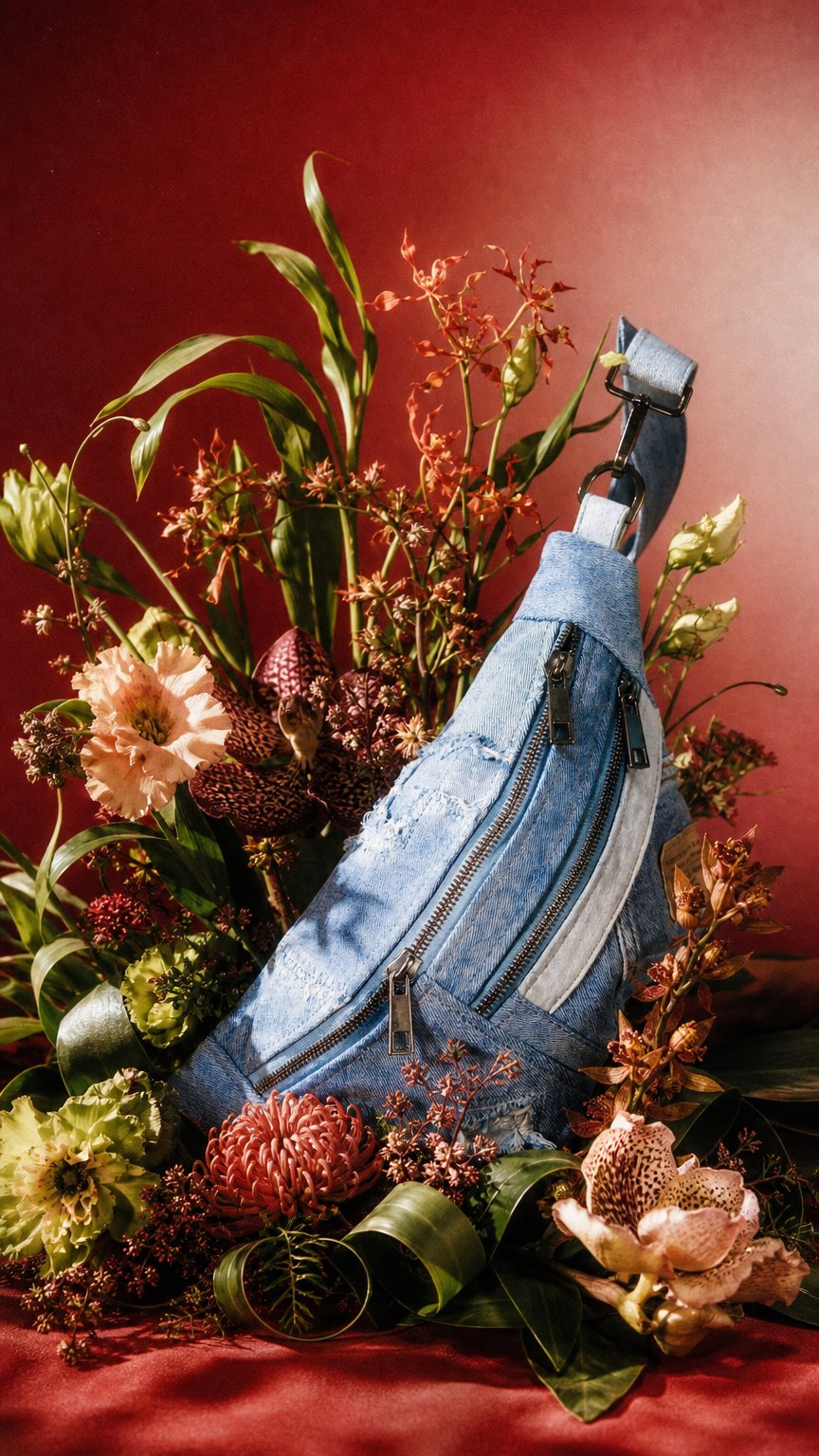 AI product shot of Denim Sling Bag
