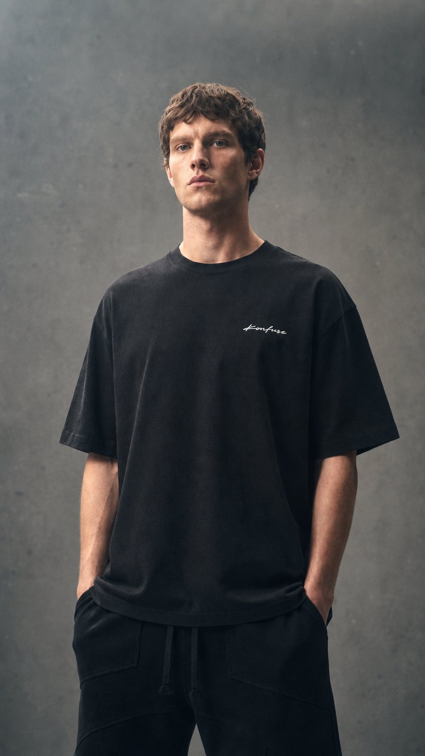 AI product shot of BASIC BLACK WASHED T-SHIRT
