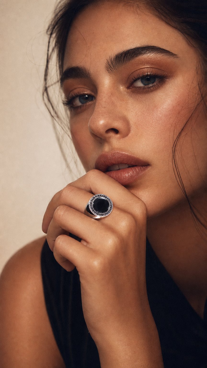 AI product shot of Diamond × Onyx Ring type001