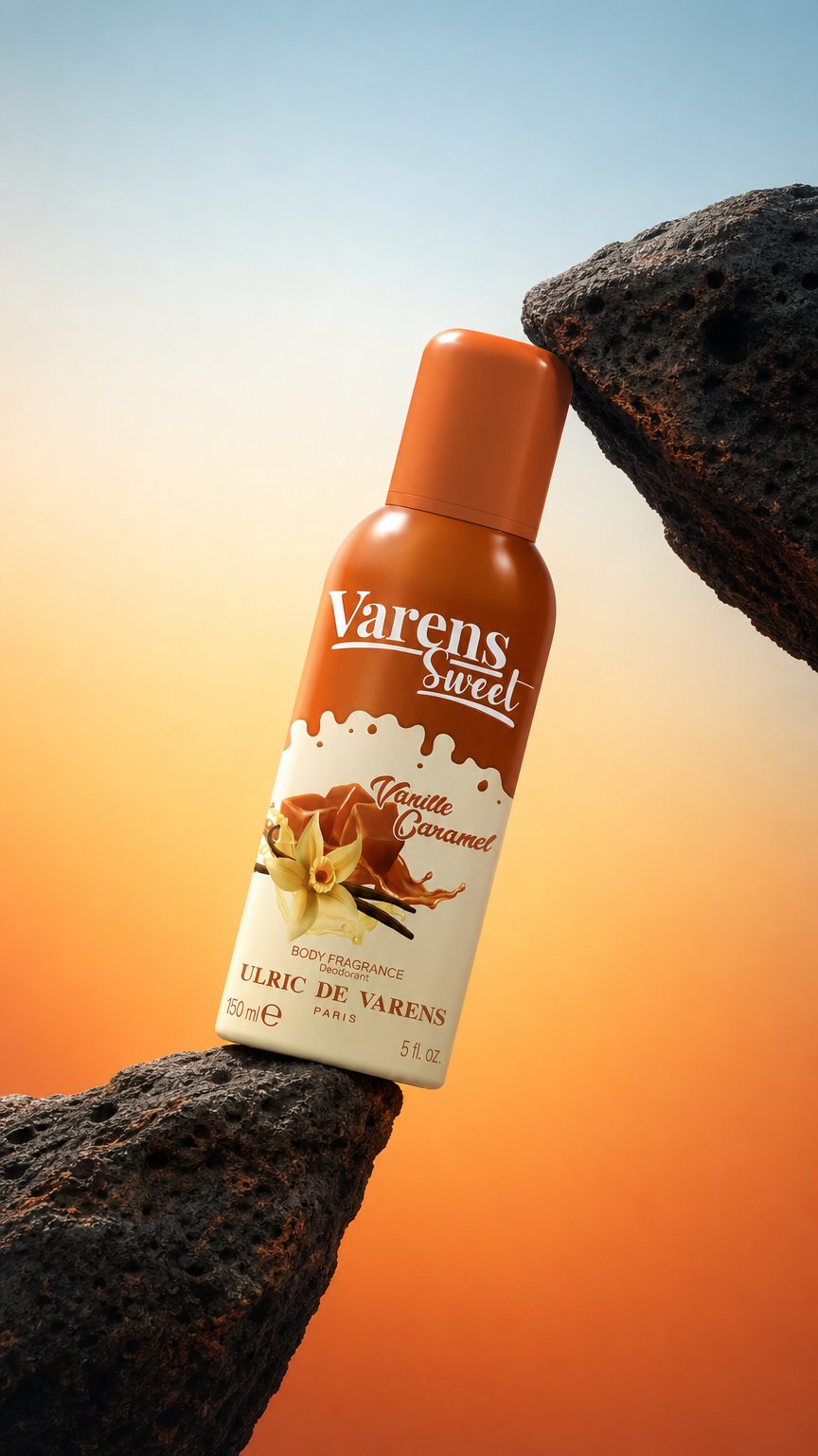 AI product shot of Varens Sweet Vanille Caramel Body Fragrance