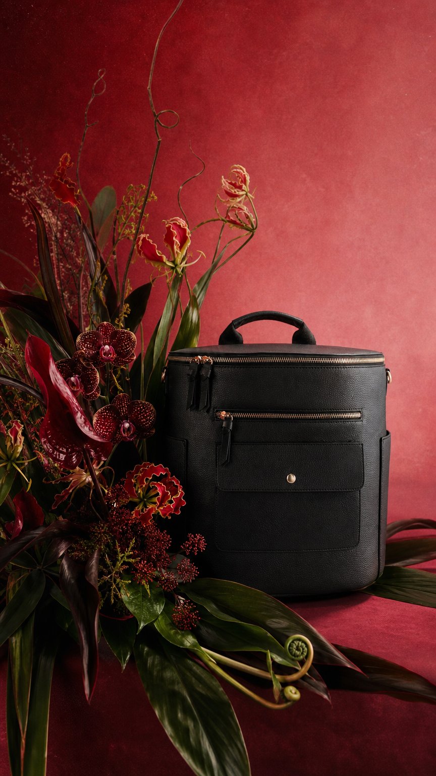AI product shot of Sac à langer noir intemporel - L’Iconique