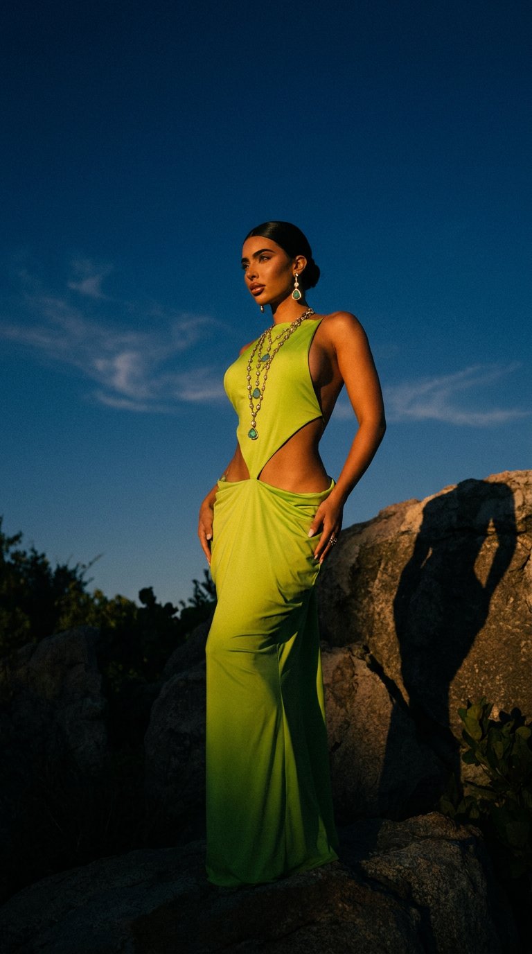 AI product shot of The Green Island Dress
