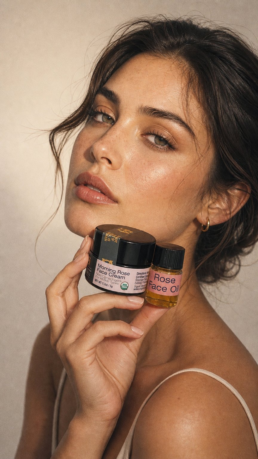 AI product shot of Mini Rose Collection | Travel Morning Rose Face Cream & Rose Face Oil
