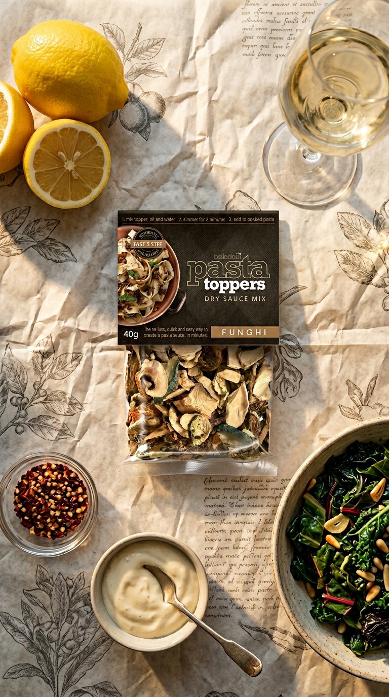 AI product shot of Porcini & Mushroom Dry Pasta Sauce Mix