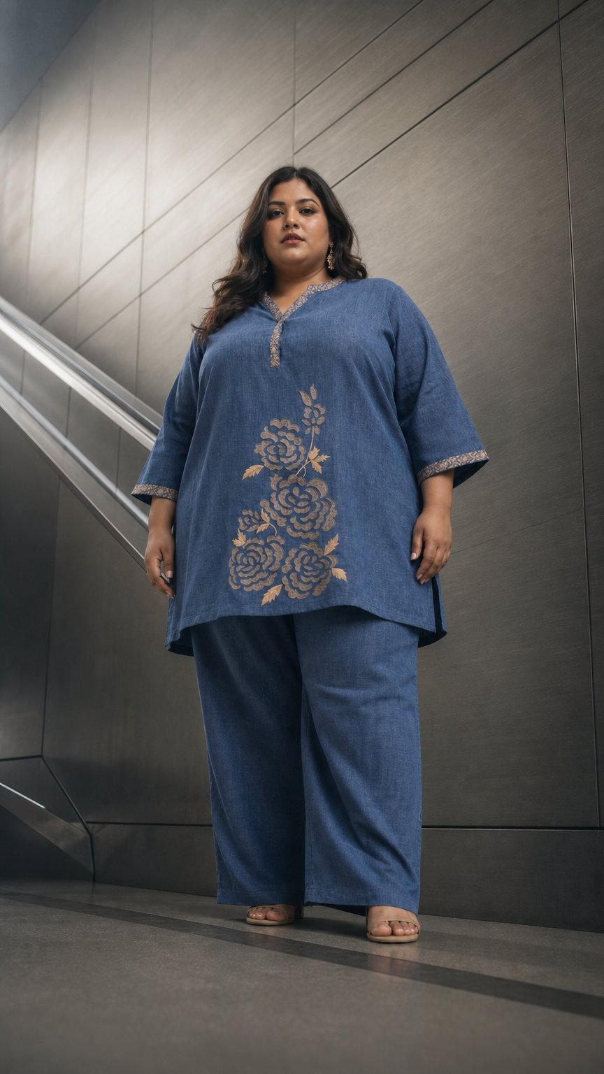 AI product shot of Elegant Bloom Embroidered Flex Linen Co-Ord Set