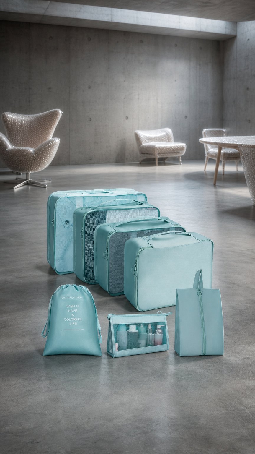 AI product shot of 8Pcs/set Packing Cubes Luggage Organizer Bags Travel Suitcases Organizers Luggage Cubes with Toiletry Bag and Shoes Bag
