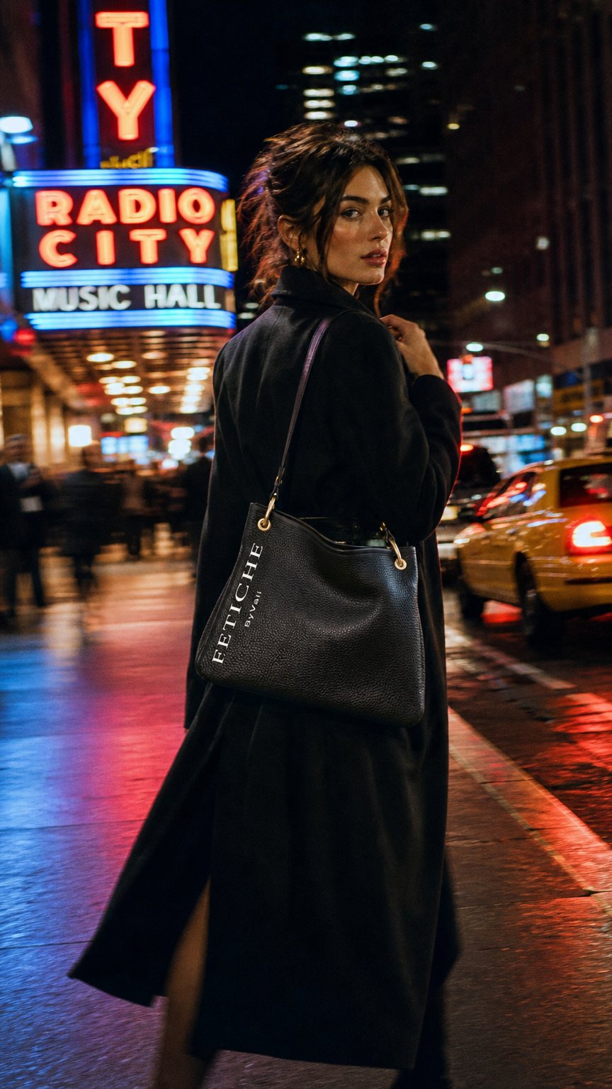 AI product shot of The Heritage Striped Signature Slouch Bag — Noir