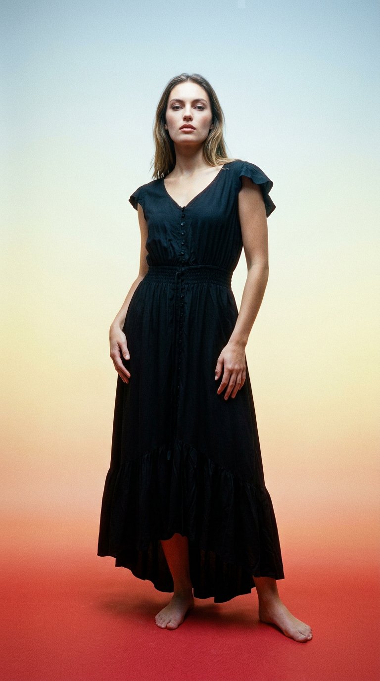 AI product shot of Black Hollie Boho Dress