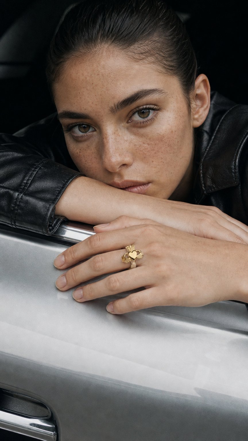 AI product shot of Fallers Ladies Medium Claddagh Ring in 9K Gold