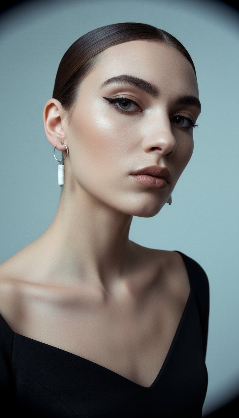 AI product shot of Minimalistische Ohrringe | Edelstahl & Howlith | Kleine Creolen