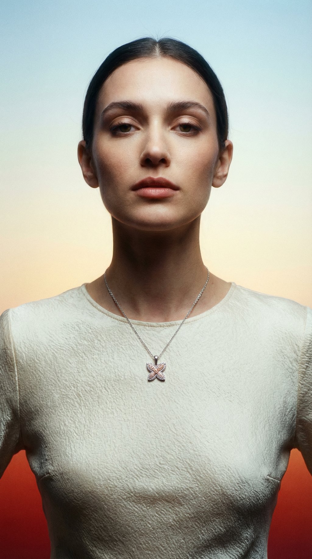 AI product shot of 18K Two-Tone White & Pink Diamond Butterfly Pendant